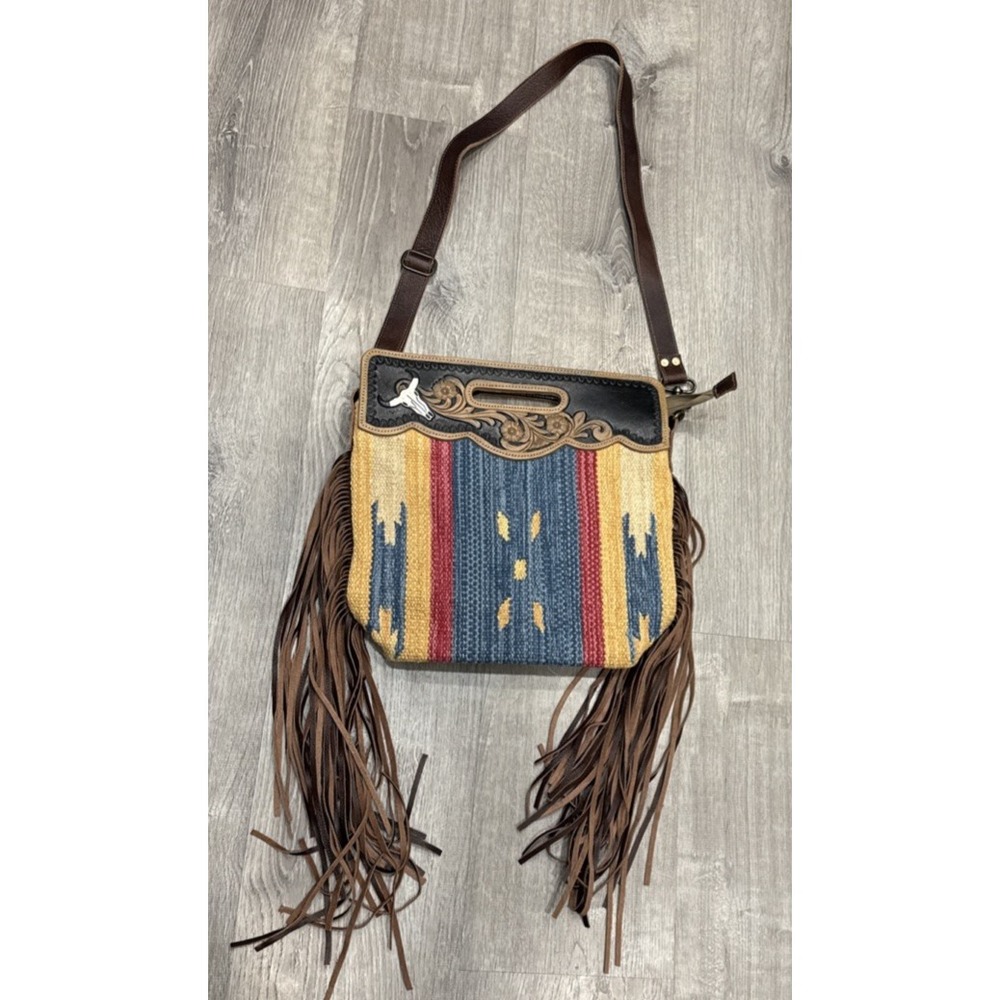 Myra Blue Stream Hand Tooled Fringed Bag Western Cowgirl - Picture 2 of 16